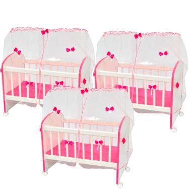 Imagem de Kit 03 Berços Para Boneca Magia C02 Brinquedo Infantil Branco Rosa - Lyam Decor