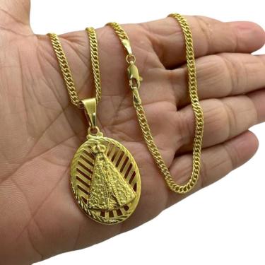 Imagem de Cordão 2Mm Grumet + Pingente Nossa Senhora - Banhado A Ouro