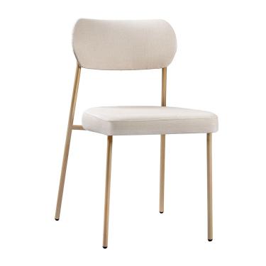 Imagem de Cadeira Sala de Jantar Lavínia Estofada Base Champagne Linho Bege - Desk Design