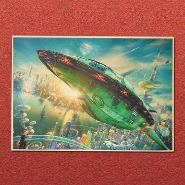 Imagem de Pôster Futurama Green Spaceship Kraft Paper 42x30cm