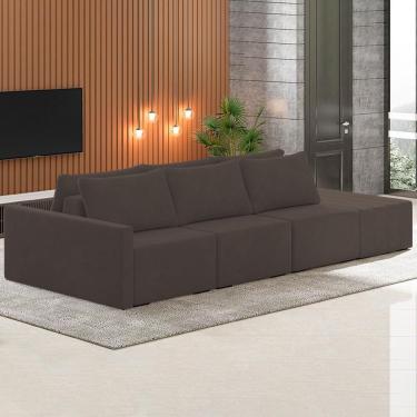 Imagem de Sofá Ilha Modular Com Puff Para Sala Living 342cm Georgia K04 Veludo Marrom - Mpozenato