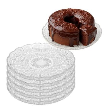 Imagem de Kit 6 Prato Para Bolo Pequeno De Vidro Transparente Bohemia 20,5cm Em Casa Tem