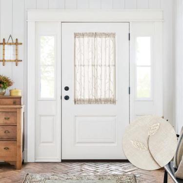 Imagem de Cortina jinchan Painel de porta bordado floral transparente 102x140cm