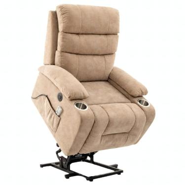 Imagem de Poltrona Reclinável Elétrica Lift Com Elevação Niara Veludo Bege C01 - Mpozenato
