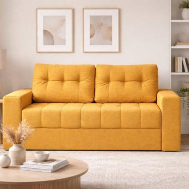 Imagem de Sofá Cama de Casal em Tecido Linho 182cm Murilo com Espuma D28 Linho Amarelo