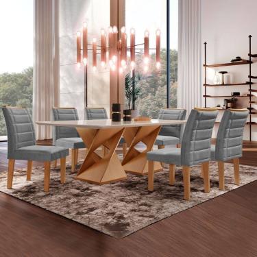 Imagem de Conjunto Sala de Jantar Tampo 170x90cm Vidro/mdf Genova com 6 Cadeiras Smart Plus Cinza/Cinamomo