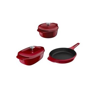 Imagem de Jogo de Panelas Electrolux de Ferro Fundido Esmaltado Vermelha Expert com 3 Peças