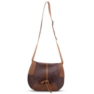 Imagem de Bolsa Feminina Em Couro Legitimo Graxo Café Com Conhaque Rustica - Sim