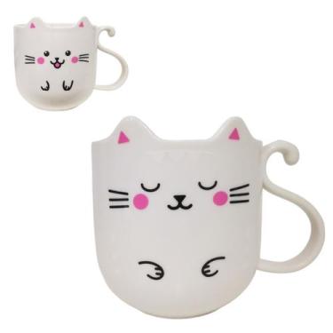 Imagem de Caneca de Gato 360ml em Plástico Resistente - DY, Branco Sortido