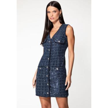 Imagem de Vestido Denim Bordado Paetês Azul Marinho-Feminino