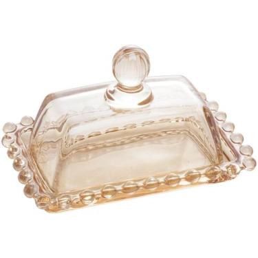 Imagem de Manteigueira de Cristal Pearl Bolinha Ambar 14 x 9 x 8cm - Wolff