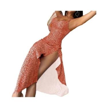 Imagem de Vestido Maxi Floral Sexy Feminino Com Fenda, Sem Mangas, Alças Finas, 