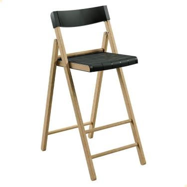Imagem de Banqueta Dobrável Alta Com Encosto Tramontina Potenza Preto Madeira Tauari Natural 13700380
