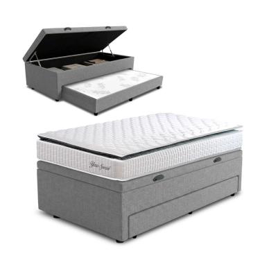 Imagem de Conjunto Base Box Baú Com Cama Auxiliar Prince E Colchão D33 Branco/cinza