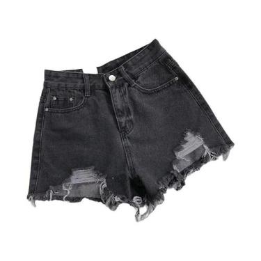 Imagem de Shorts Jeans Femininos De Cintura Alta E Perna Larga, Moda Coreana Cas