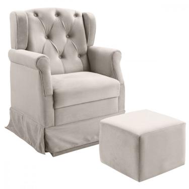 Imagem de Poltrona De Amamentação Ternura Com Balanço E Puff Veludo Marfim Star Confort