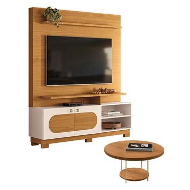 Imagem de Estante Home Theater Axis Cinamomo Off White Com Mesa De Centro Sky Cinamomo - Hb Móveis