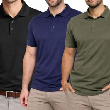 Imagem de Kit 3 Camisas Polo Poliamida Masculina Básica Premium Cor:Multicolorid