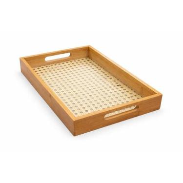 Imagem de Bandeja Retangular Bambu Palha 33cm Fratelli para Servir Café Decorar 