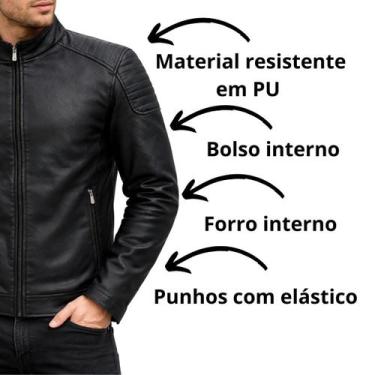 Imagem de Jaqueta Masculina Couro PU Peluciada Forrada Premium Cor:PretoTamanho: