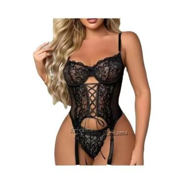 Imagem de Conjunto De Lingerie Sexy Feminina Em Renda Com Sutiã, Calcinha E Saia
