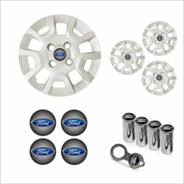 Imagem de Jogo Calota Aro 13 Ka 2014 Ford + Emblema Resinado + Tampa Ventil Anti