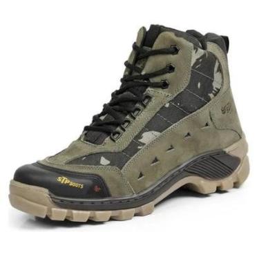 Imagem de Bota Masculina Coturno Estampa Militar Exercito Em Couro Ajuste Cadarço Sola Tratorada...