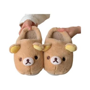 Imagem de Pantufas De Algodão Kawaii Bear Rilakkuma Para Inverno, Sapatos Fechad