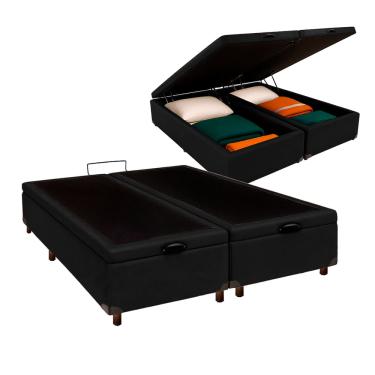 Imagem de Cama Box Bau Queen Blindado Nature Preto 158x198