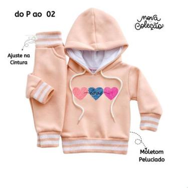 Imagem de Conjunto Moletom Infantil Capuz Menina Bebê Peluciado Flanelado Roupa 