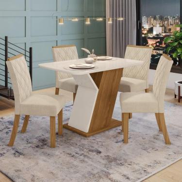 Imagem de Conjunto Sala De Jantar Tampo Mdf Com Vidro 120cm 4 Cadeiras