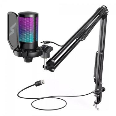 Imagem de Microfone Gamer Fifine SuperFrame Edition SFM1 RGB USB Preto Sensor Tap-To-Mute Braço A...