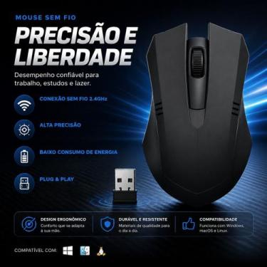Imagem de Mouse Sem Fio 1600DPI Conexao Estavel Plug And Play Facil Uso Para Pc 