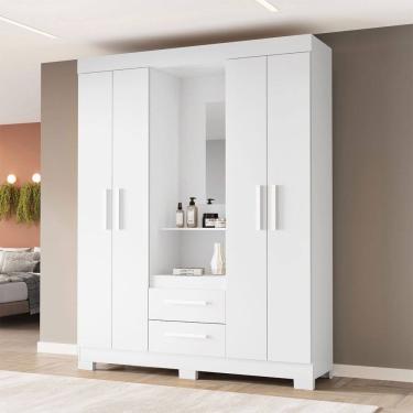 Imagem de Guarda-Roupa Casal Tijucas 4 Portas 2 Gavetas com Espelho Flex Branco/Rosa - Pnr Móveis