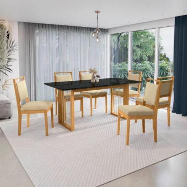 Imagem de Conjunto Sala De Jantar Lina Em Madeira Maciça 6 Cadeiras Boucle Bege 