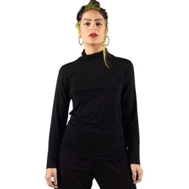 Imagem de Blusa Cacharrel Manga Longa Gola Alta Lisa Basica Feminina - Deliriyou