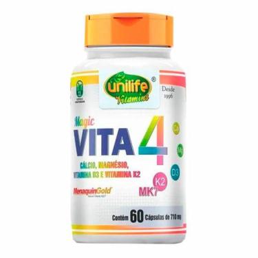 Imagem de Vitaminas K2, D3, Cálcio E Magnésio Vita4 - Unilife - 60 Cápsulas