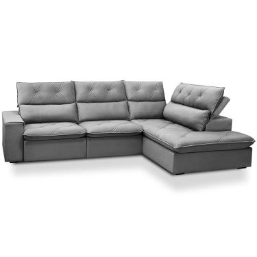Imagem de Sofá 3 Lugares Retrátil Reclinável Chaise Direito 258cm Bergen F04 Veludo Cinza - Lyam...