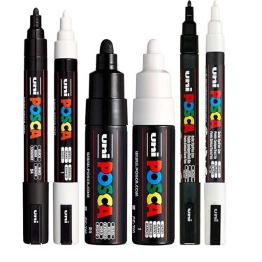 Imagem de Kit 6 Caneta Marcador Posca PC-5M, PC-7M, PC-3M