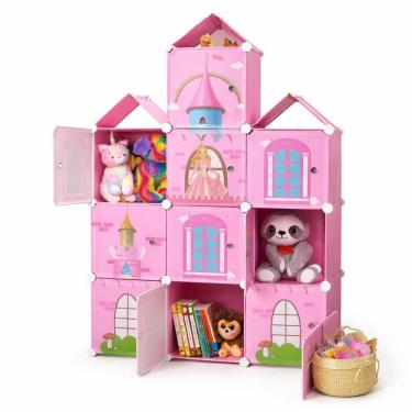 Imagem de Armario Infantil Rosa Meninas Modular Guarda Roupa Organizador De Brinquedos E Sapateir...
