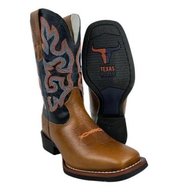 Imagem de Bota Texana Masculina Texas Rodeo Bico Quadrado Couro Malboro Mostarda