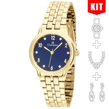 Imagem de Relógio CHAMPION KIT feminino dourado azul CN28320K