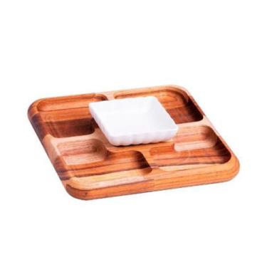 Imagem de Petisqueira de madeira com bowl Woodart Teca 20x20x4cm