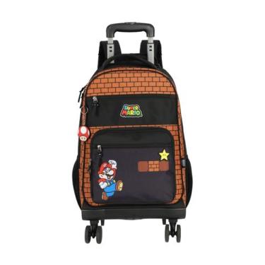 Imagem de Mochila Escolar 2 em 1 Costas e Rodas Super Mario, Marrom