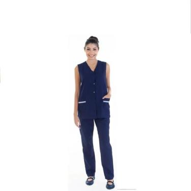 Imagem de Uniforme Doméstica, Faxina Algodão Calça Colete - EBT Uniformes, G, Az
