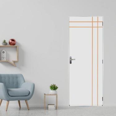 Imagem de Kit Porta de Madeira Decorada 215x75cm com Batente de Aço 06cm Mantiqu