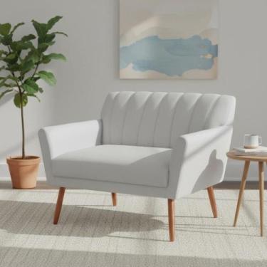 Imagem de Namoradeira Decorativa Cecília Couro Branco 2 Lugares Pés Madeira Mz D