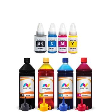 Imagem de Refil e 4 Tinta Compatível Para Canon G3102 de 1 Litro - Toner Vale