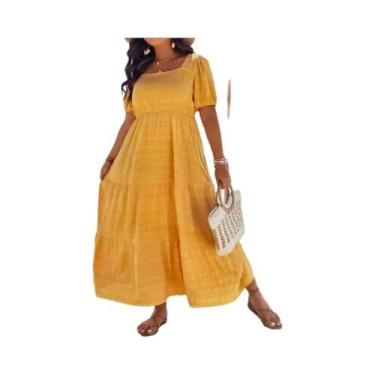 Imagem de Vestido Casual Feminino plus Size 1XL-5XL Com Decote Quadrado Em Cor S