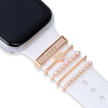 Imagem de Charm Berloque Pin Strass Anel Símbolos Pingente Patas Coração Kits Love, Compatível com Pulseiras para Apple Watch (Kit Love - Gold)